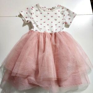 H&M Girls Floral Textured Top Pink & White Tutu Dress Size 4-6